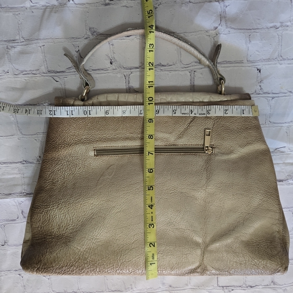 Made In Old Itay Leather Beige&Brown Satchel Hand Bag to Adjustable Crossbody - Picture 9 of 17